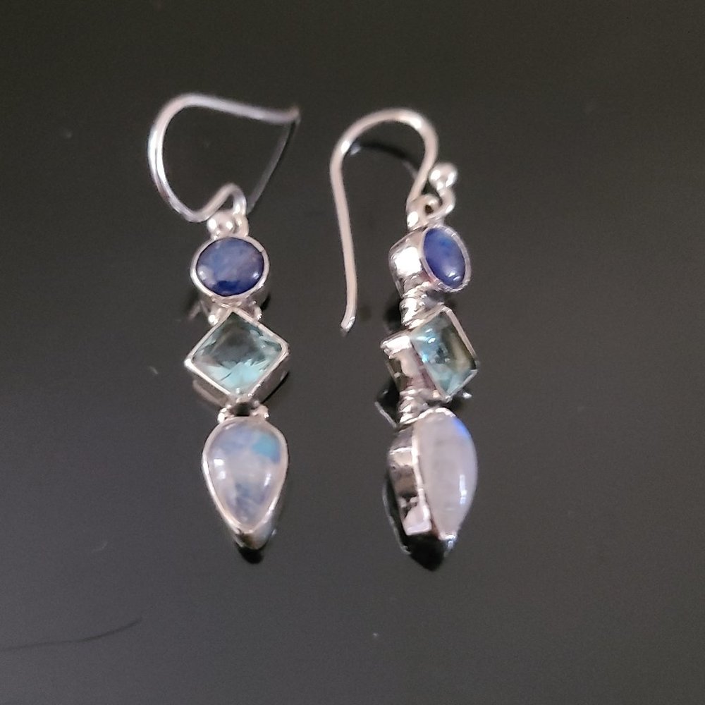 Business Casual Gemstone Precious Earrings-Kyanite ,Topaz-Remarkable Earrings - Picture 4 of 6